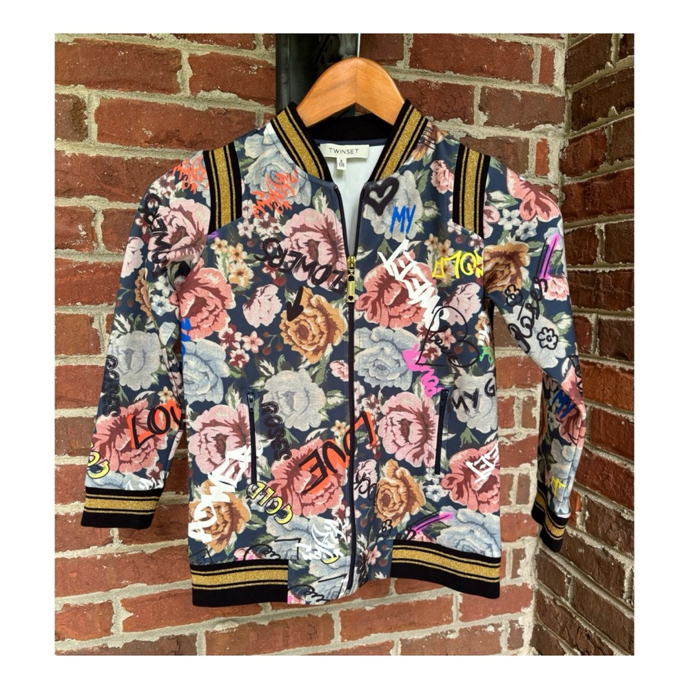 NWOT Anthro Twinset Milano For Sienna Miller Graffiti Bomber Jacket Size Girls 8